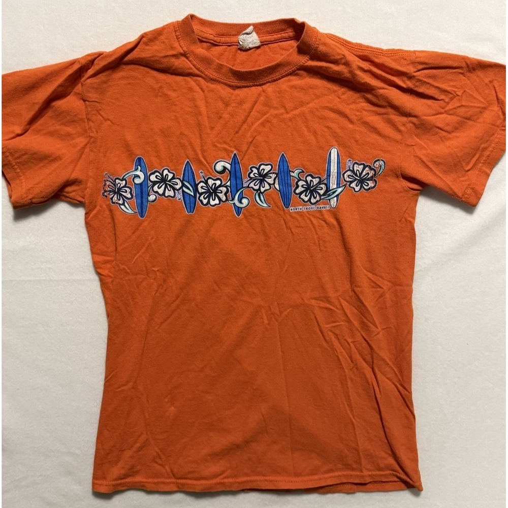 VTG North Shore Hawaii Gildan Heavy Cotton Orange T-Shirt Size Small